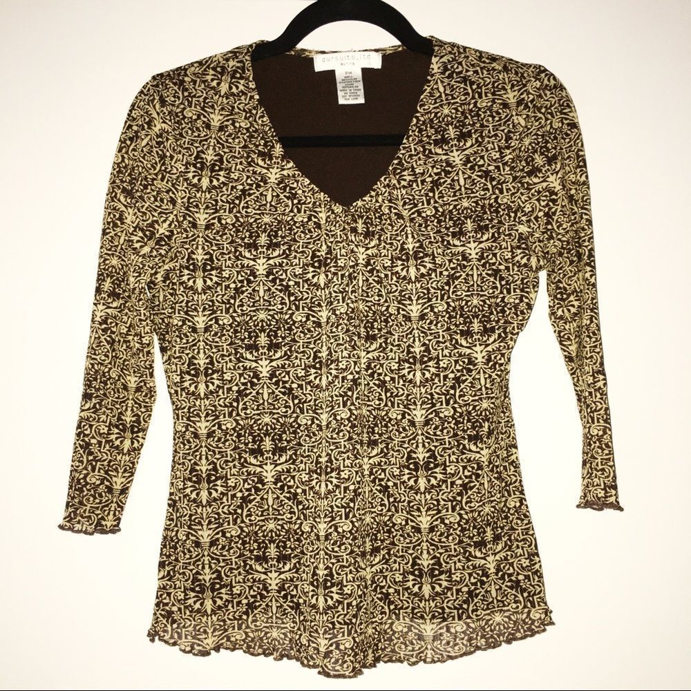 — Pursuits Ltd. —3/4 Sleeve Patterned Nylon Blouse